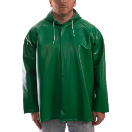 J41108 Large Green Safetyflex Flame-Resistant Polyester Rain Jacket With Ho
