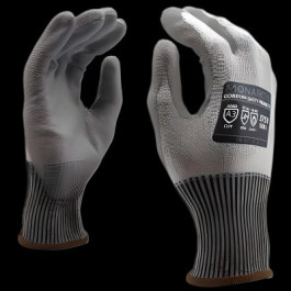 3716 Large 13-Gauge White With Gray Polyurethane Palm & Blue Elastic Wrist