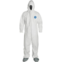 TY122SWH Large White Tyvek Coverall Serged Seam With Attached Hood And Fron