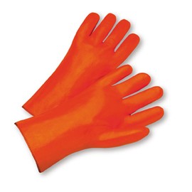 1027ORF Large 12 Inch Bright Orange Pvc Coated Glove Semi Rough Finish Foam